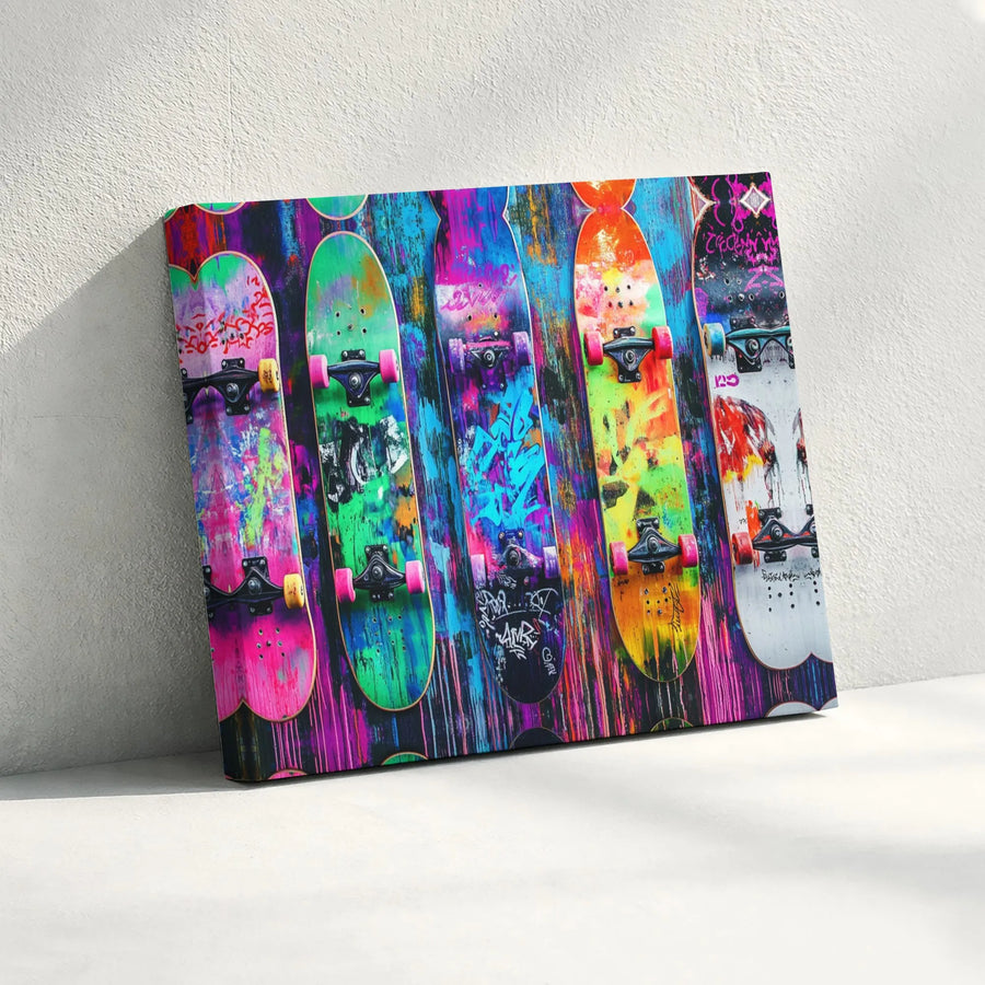 Skateboard Wall Art | Colorful Graffiti Street Art Canvas | Premium 1.25-Inch Gallery Wrap | Modern Decor for Bedroom or Office