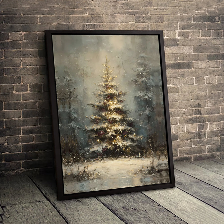 Christmas Tree Canvas Wall Art | Impressionist Winter Forest Snowy Landscape | Premium Gallery Wrapped Print | Holiday Home Decor Gift