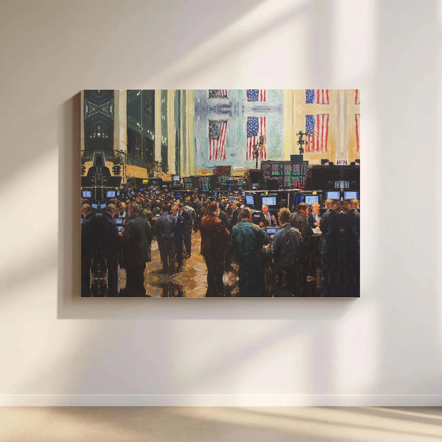 Stock Market Canvas Wall Art | Wall Street Trading Floor Painting | Premium Gallery Quality Print | Office Decor Gift for Investor