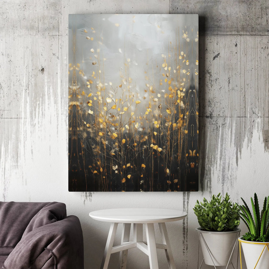 Abstract Golden Leaves Canvas Wall Art | Minimalist Botanical Nature Print | Premium 1.25-inch Gallery Wrap | Modern Home Office Decor Gift