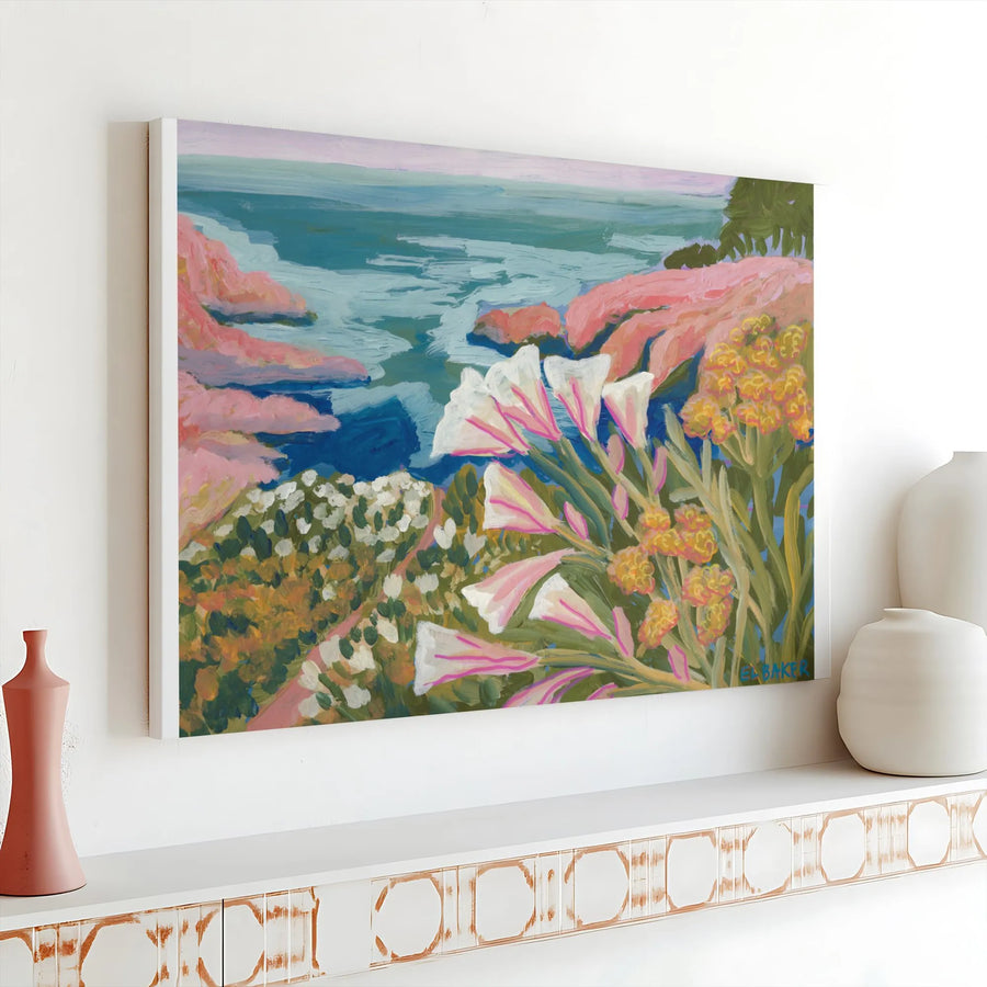 Big Sur Canvas Wall Art | Impressionist Coastal Wildflower Print | Premium Gallery Wrapped Canvas | California Home & Living Room Decor Gift