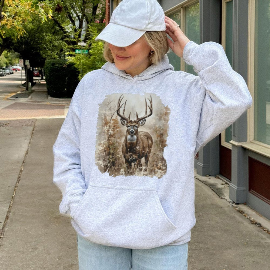 Vintage Deer Hoodie | Distressed Buck Graphic Design | Premium Cotton-Blend Fleece | Nature Lover Gift for Outdoorsmen