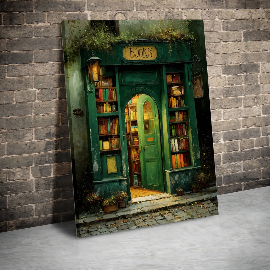 Vintage Bookstore Canvas Print | Cozy Library Painting Style Art | Premium Gallery Wrapped Canvas | Collector's Gift for Book Lovers & Readers