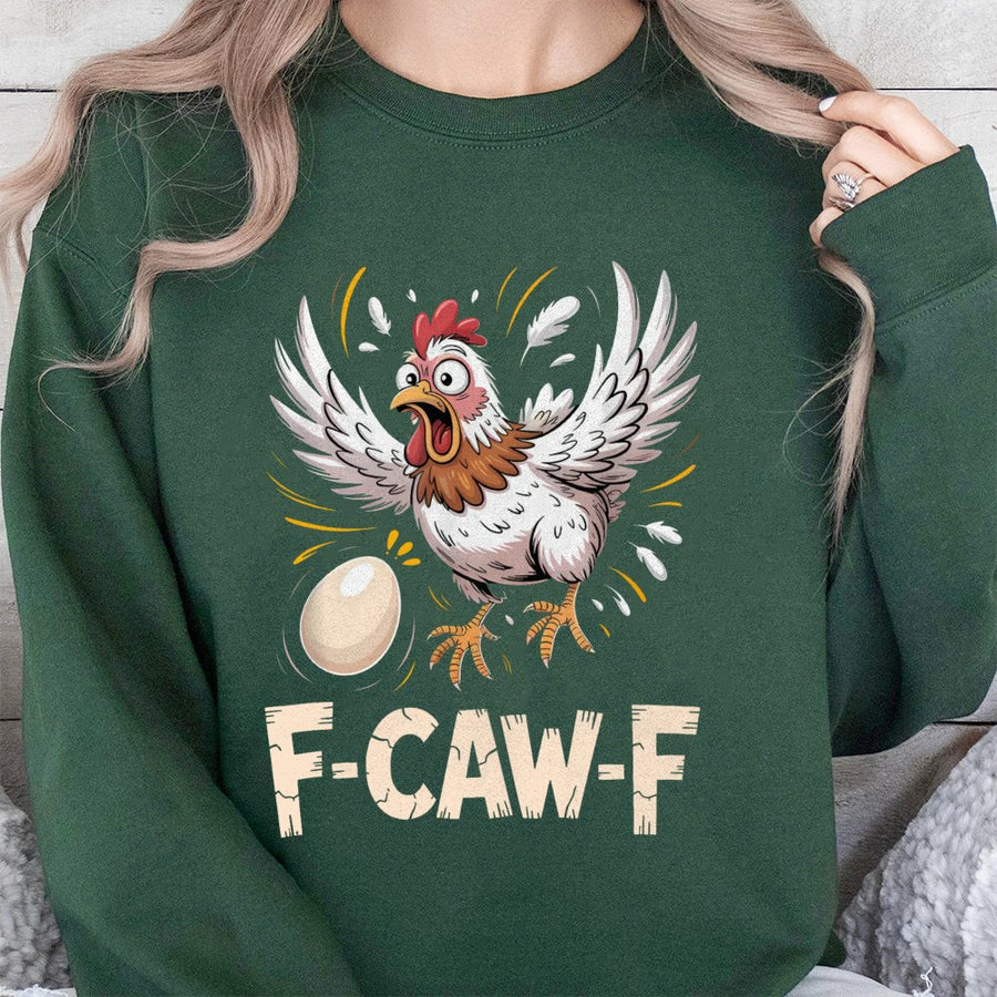 F-Caw-F Chicken Sweatshirt | Funny Farm Animal Graphic Print | Soft Cotton Blend Unisex Pullover | Humorous Gift for Chicken Lovers