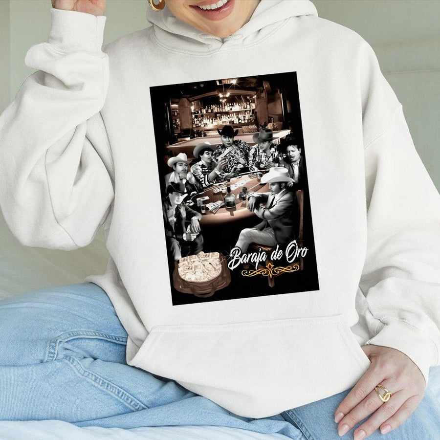Baraja De Oro Hoodie | Mexican Cowboy Poker Graphic Print | Premium Cotton-Poly Blend | Streetwear Style Gift For Him
