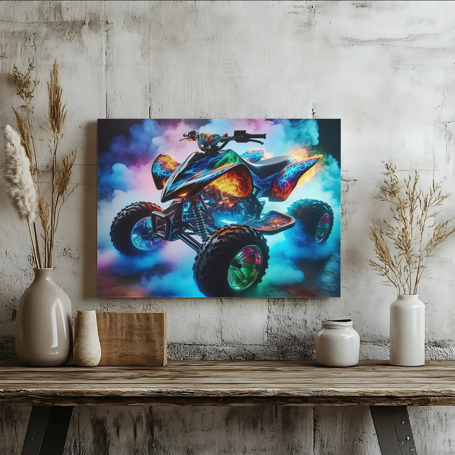 Fiery Neon ATV Canvas Wall Art | Abstract Quad Bike Graphic | Premium Fade-Resistant Print | Man Cave & Game Room Decor Gift
