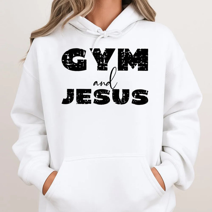 Gym and Jesus Hoodie | Distressed Christian Workout Design | Premium Cotton Blend | Inspirational Faith Gift for Women and Men
