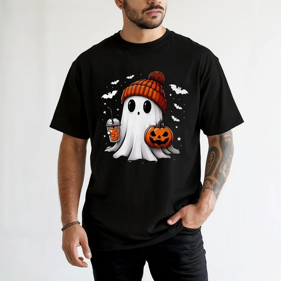 Cute Ghost T-Shirt | Pumpkin Spice Latte Halloween Graphic Tee | 100% Cotton Premium Comfort | Spooky Season Gift For Women