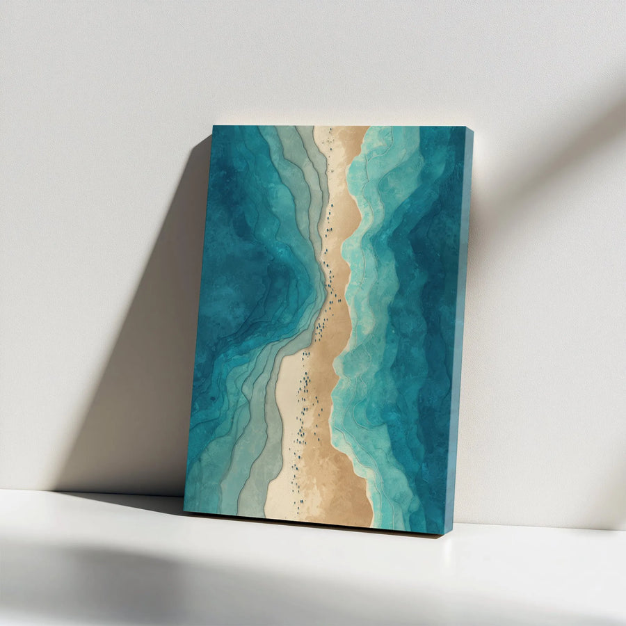 Aerial Beach Canvas Print | Abstract Ocean Waves Wall Art | Premium 1.25" Thick Gallery Wrap | Modern Coastal Home Decor Gift
