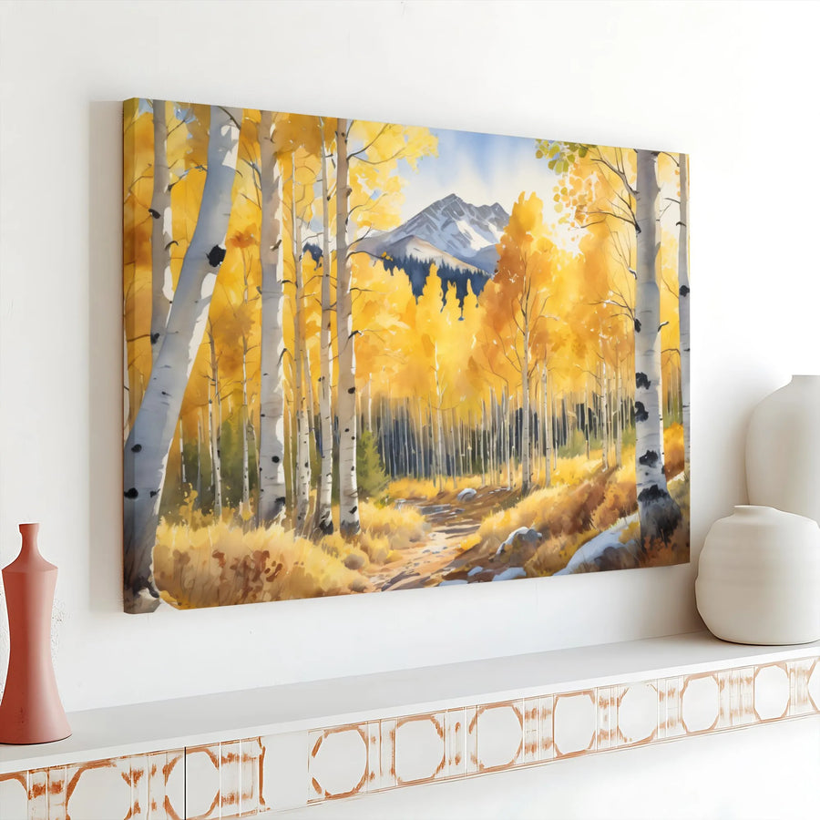 Aspen Forest Canvas Wall Art | Watercolor Mountain Landscape | Premium Fade-Resistant Print | Rustic Home & Cabin Decor Gift