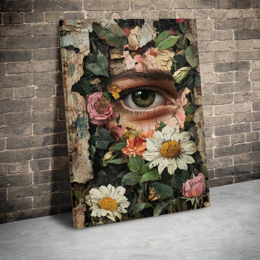 Surreal Green Eye Wall Art | Botanical Flower Canvas Print | Gallery Quality 1.25" Profile | Modern Home Decor Gift