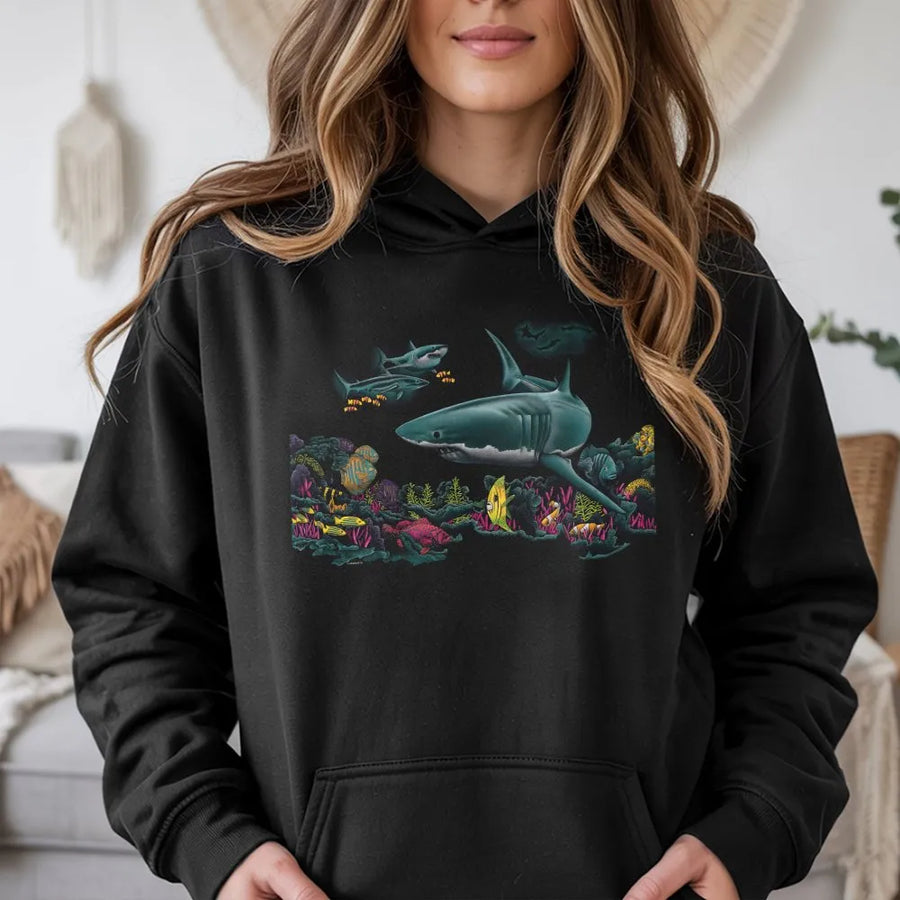 Great White Shark Hoodie | Vintage Ocean Life Graphic Tee | Premium Cotton | Gift for Marine Biology Fans