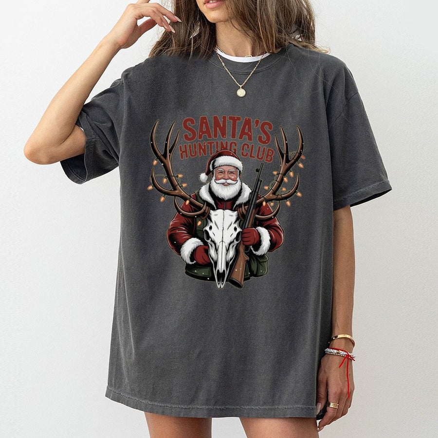 Santa's Hunting Club T-Shirt | Funny Christmas Deer Skull Graphic | Premium Cotton Unisex Tee | Unique Holiday Gift for Hunters