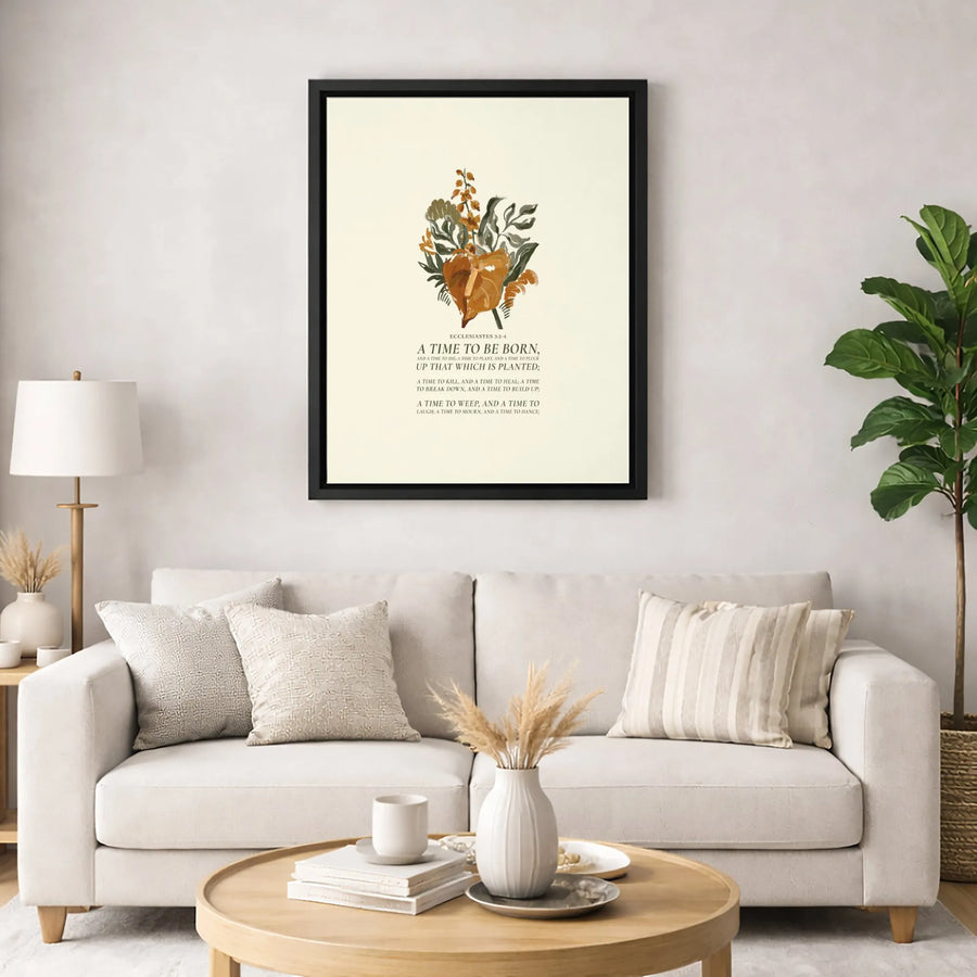 Ecclesiastes 3:2-4 Bible Verse Wall Art | Botanical Floral Bouquet Print | Premium Gallery Wrap Canvas | Christian Home Decor Gift