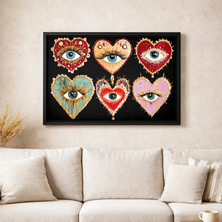 Bohemian Evil Eye Heart Canvas Wall Art | Surrealist Mystical Decor | Premium Fade-Resistant Gallery Print | Unique Spiritual Home Decor Gift