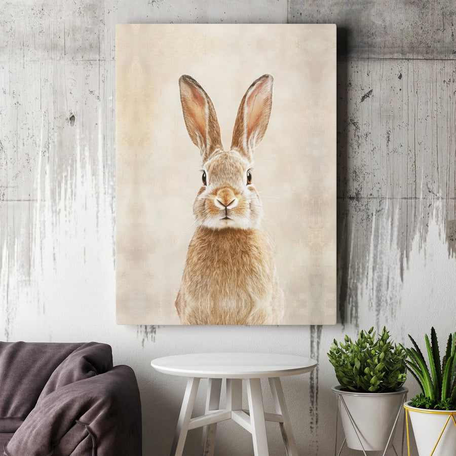 Brown Rabbit Portrait Wall Art | Realistic Animal Print | Premium Gallery Canvas | Farmhouse Nursery Decor Gift