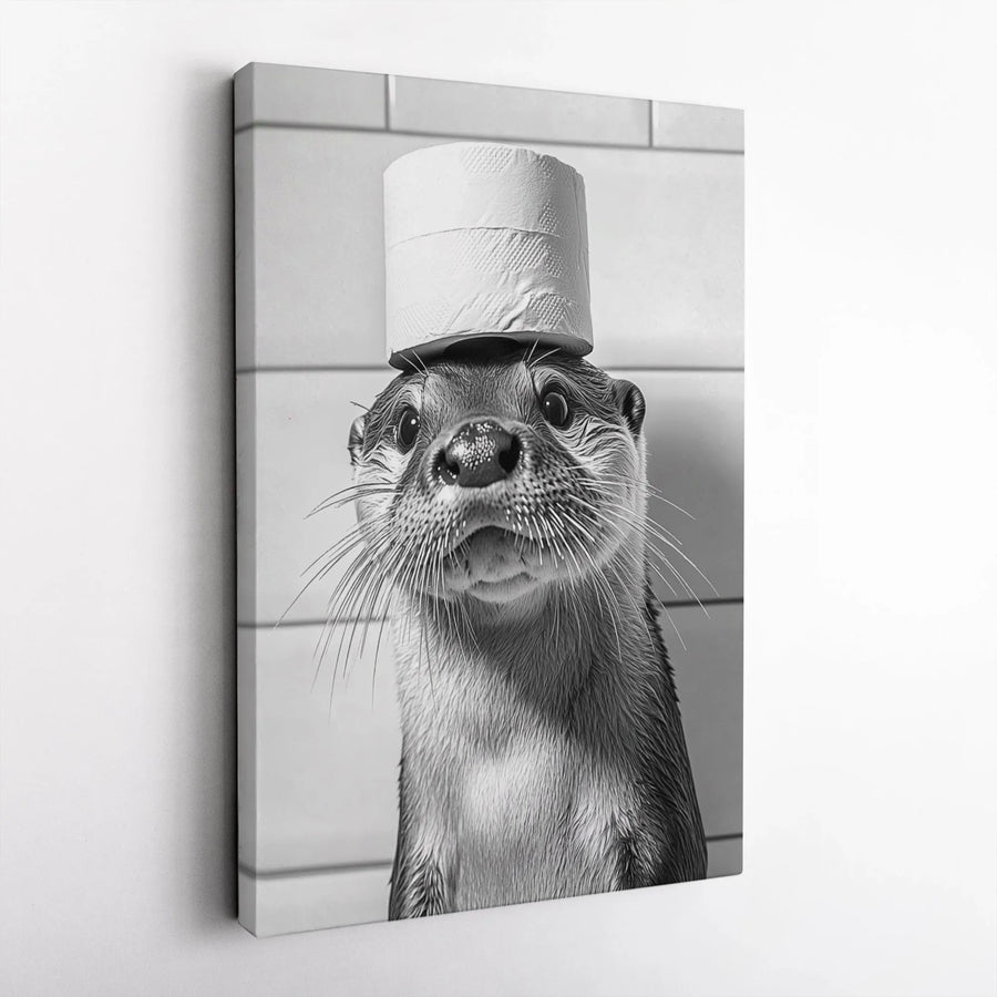 Funny Otter Bathroom Wall Art | Cute Animal With Toilet Paper Roll | Gallery-Quality Canvas Print | Unique Humorous Home Decor Gift