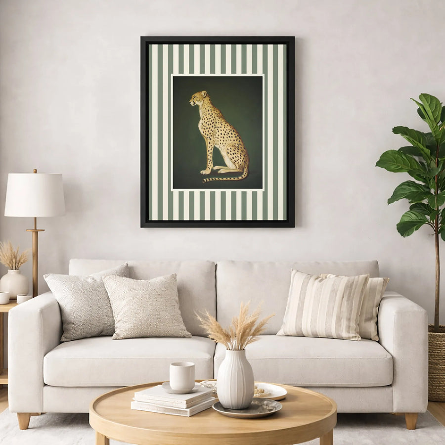 Sitting Cheetah Canvas Wall Art | Vintage Safari Animal Print | Gallery Wrapped 1.25 Inch Profile | Elegant Home Office Decor Gift