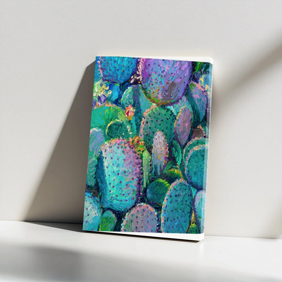 Prickly Pear Cactus Canvas Wall Art | Colorful Impressionist Painting Print | Premium Gallery Wrapped Canvas | Modern Southwestern Desert Home Decor