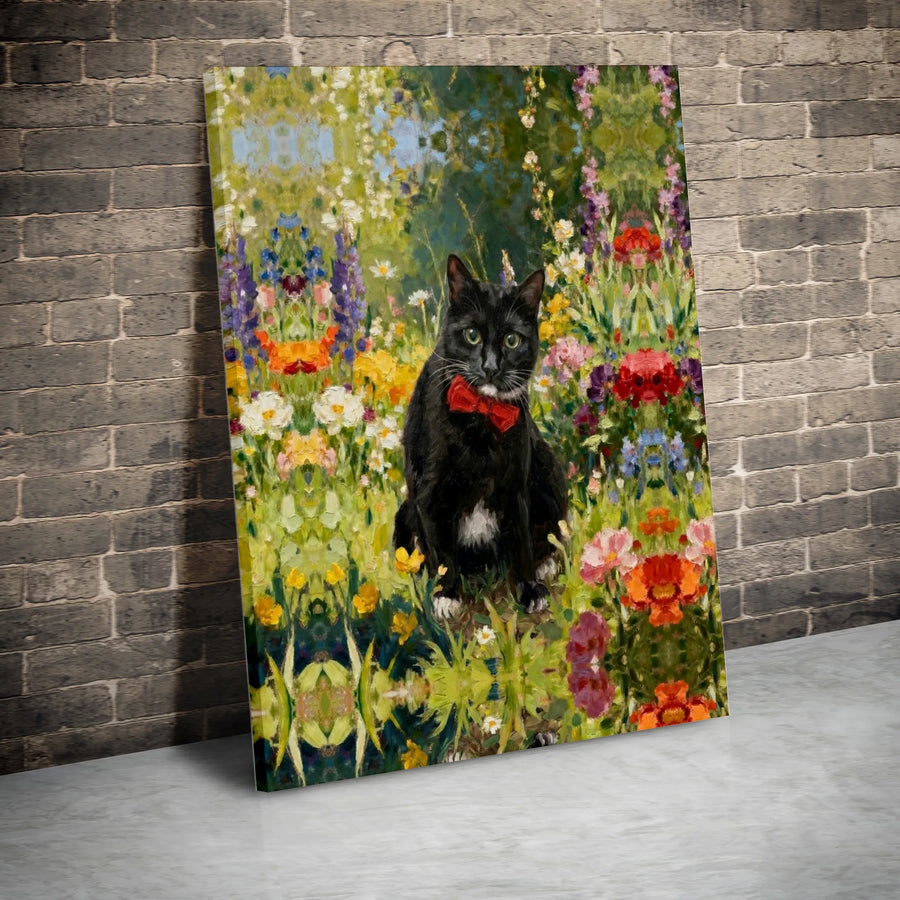 Black Cat Canvas Wall Art | Impressionist Painting of Cat in Wildflower Garden | Premium Thick Gallery Wrap Canvas | Gift for Cat Lover, Whimsical Home Decor
