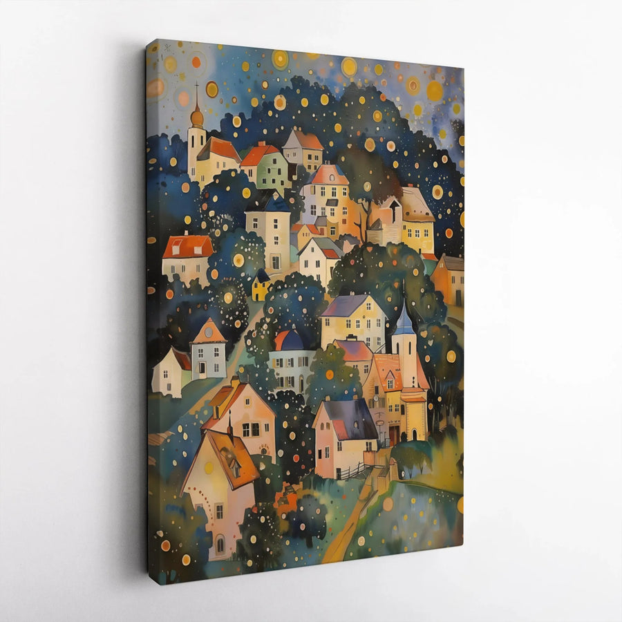 Whimsical Village Wall Art | Glowing Night Landscape Canvas Print | Premium Gallery-Wrapped Decor | Fairy Tale Home Gift