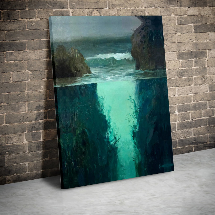 Stormy Ocean Wall Art | Moody Underwater Abyss Oil Painting Style | Premium Gallery Wrap Canvas | Coastal Home Decor For Modern Living Rooms