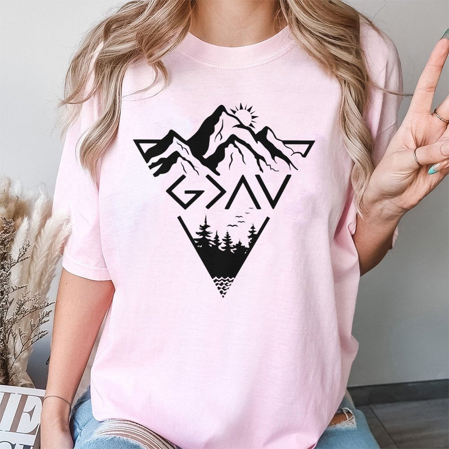 God Is Greater Than The Highs And Lows T-Shirt | Mountain Range Faith Graphic Tee | 100% Cotton Premium Quality | Christian Gift For Men And Women