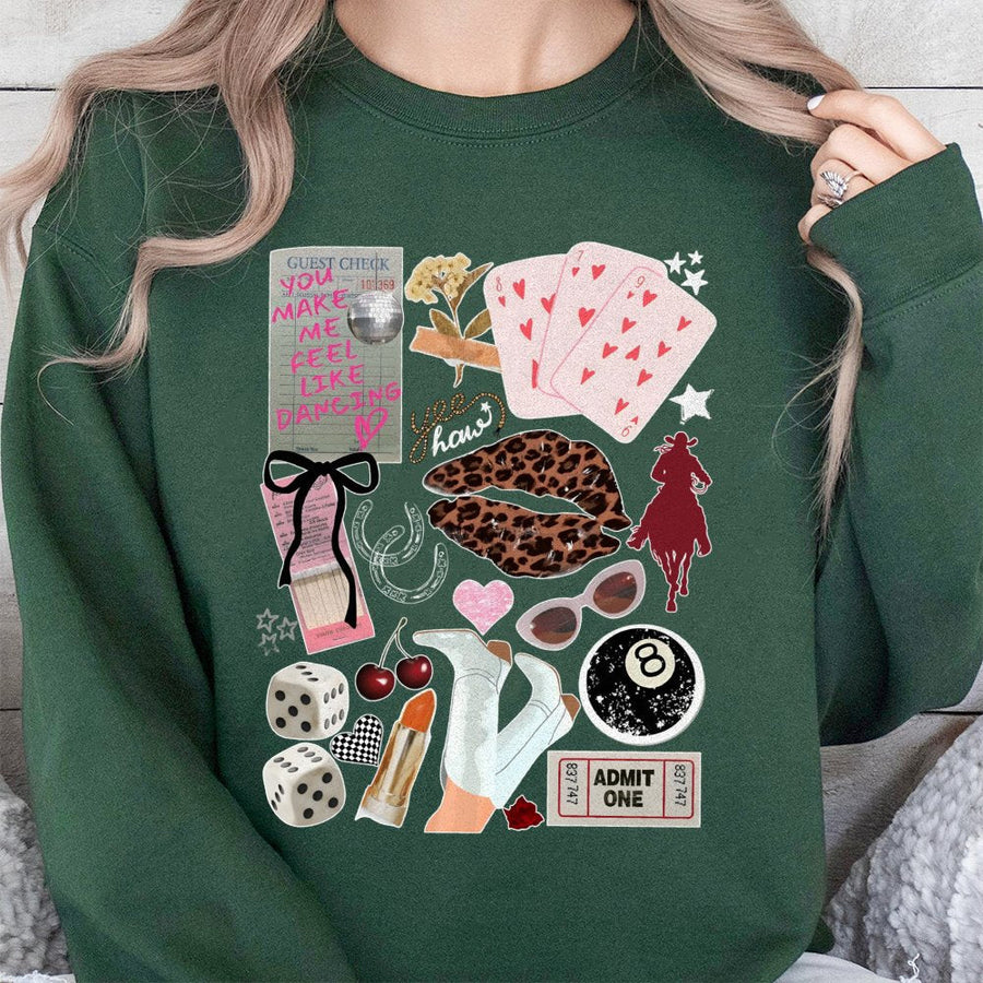 Western Collage Sweatshirt | Cowgirl Aesthetic Graphic Print | Premium Cotton Blend | Trendy Country Music Festival Gift for Women