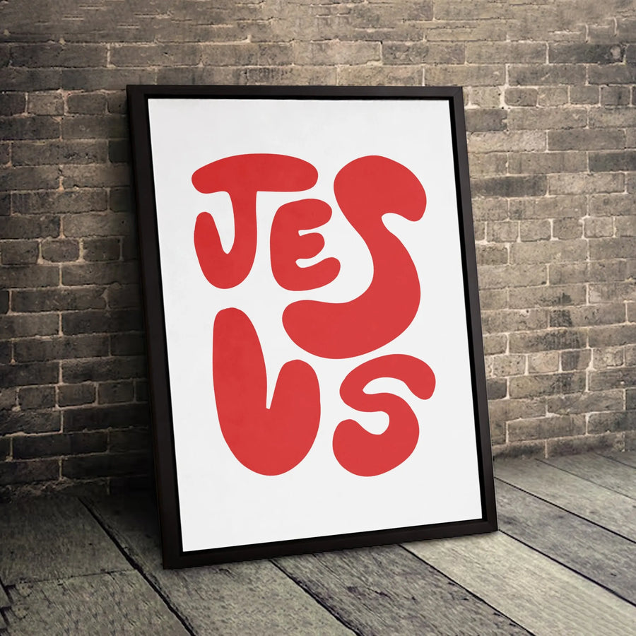 Jesus Canvas Wall Art | Retro Groovy Bubble Lettering | Gallery-Wrapped Premium Print | Christian Home Decor Gift for Believers