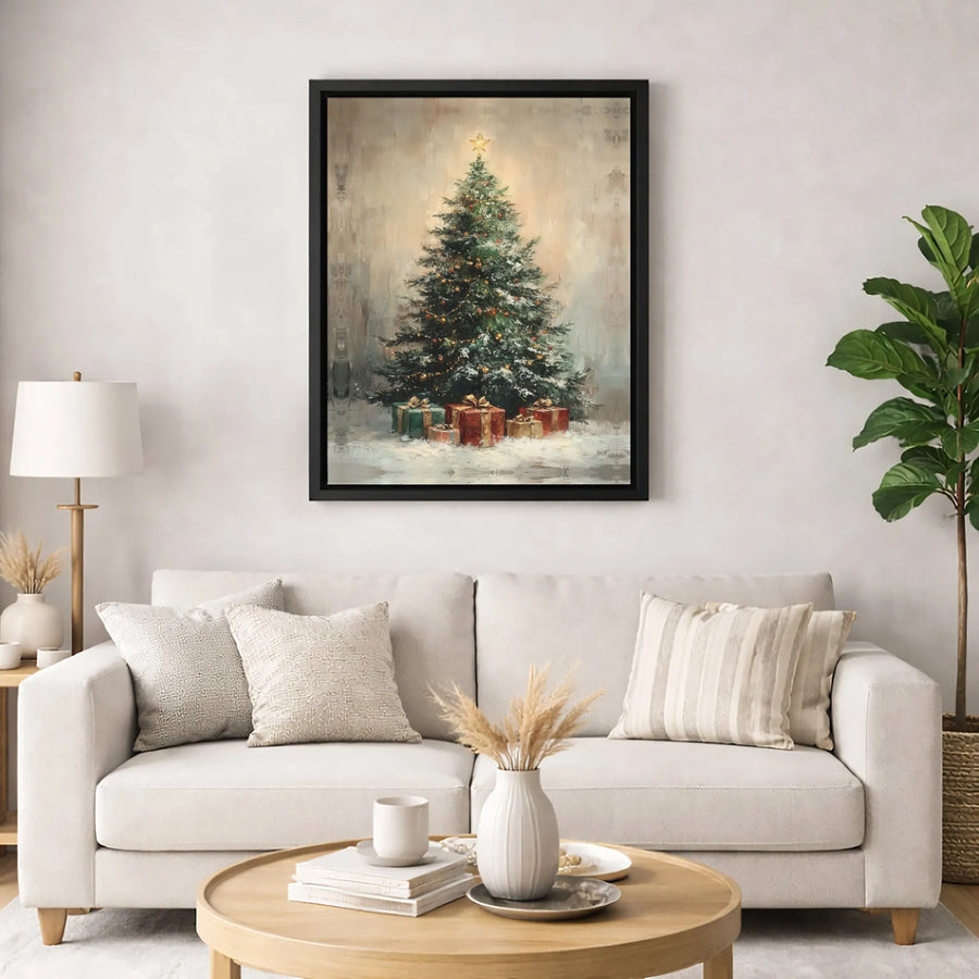 Rustic Christmas Tree Canvas Art | Vintage Style Holiday Presents Decor | Premium Fade-Resistant Wall Print | Festive Seasonal Home Gift