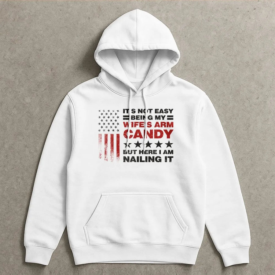 Funny Husband Hoodie | Arm Candy Quote Graphic Design | Premium Cotton Blend | Gift for Husband Anniversary Birthday Ideas