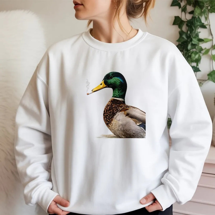 Funny Smoking Duck Sweatshirt | Viral Mallard Meme Graphic Sweatshirt | Premium Cotton Blend | Novelty Gift for Hunters & Birdwatchers