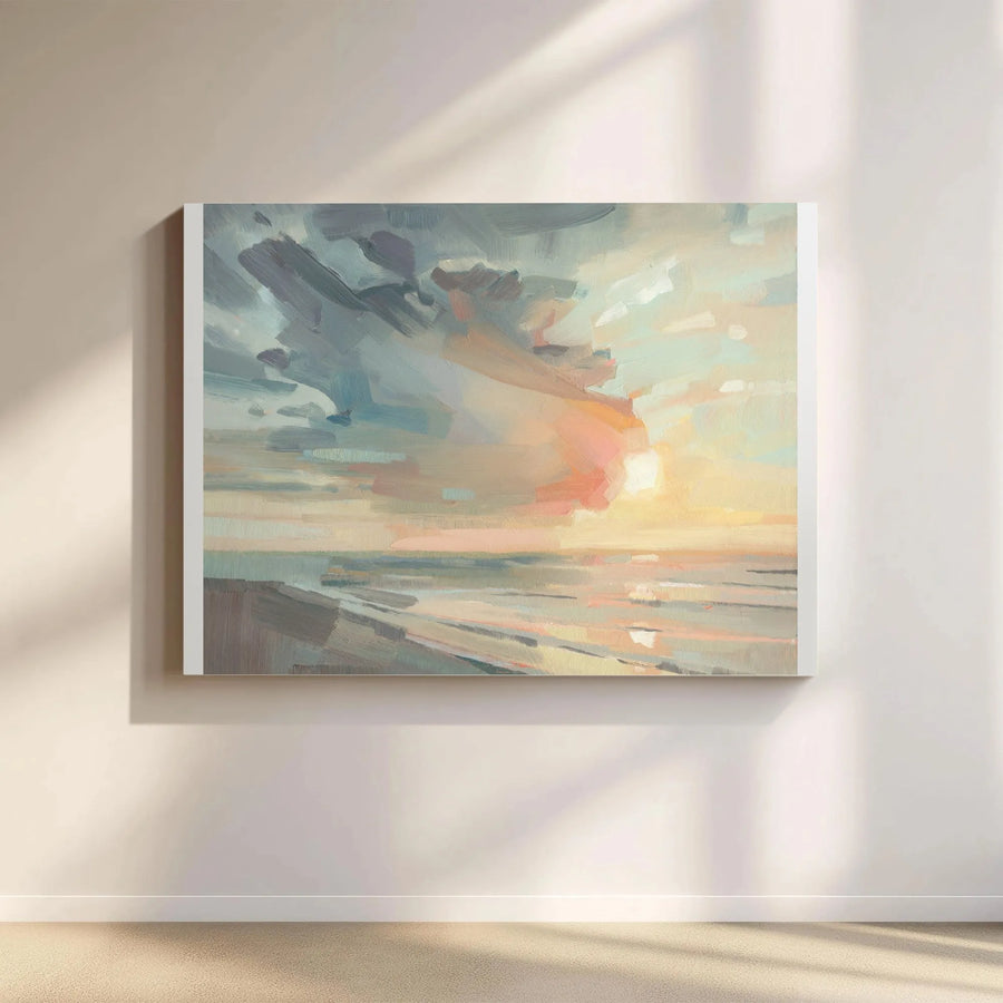 Abstract Seascape Canvas Wall Art | Textured Brushstroke Coastal Scene | Premium Canvas Print | Modern Living Room Decor Gift