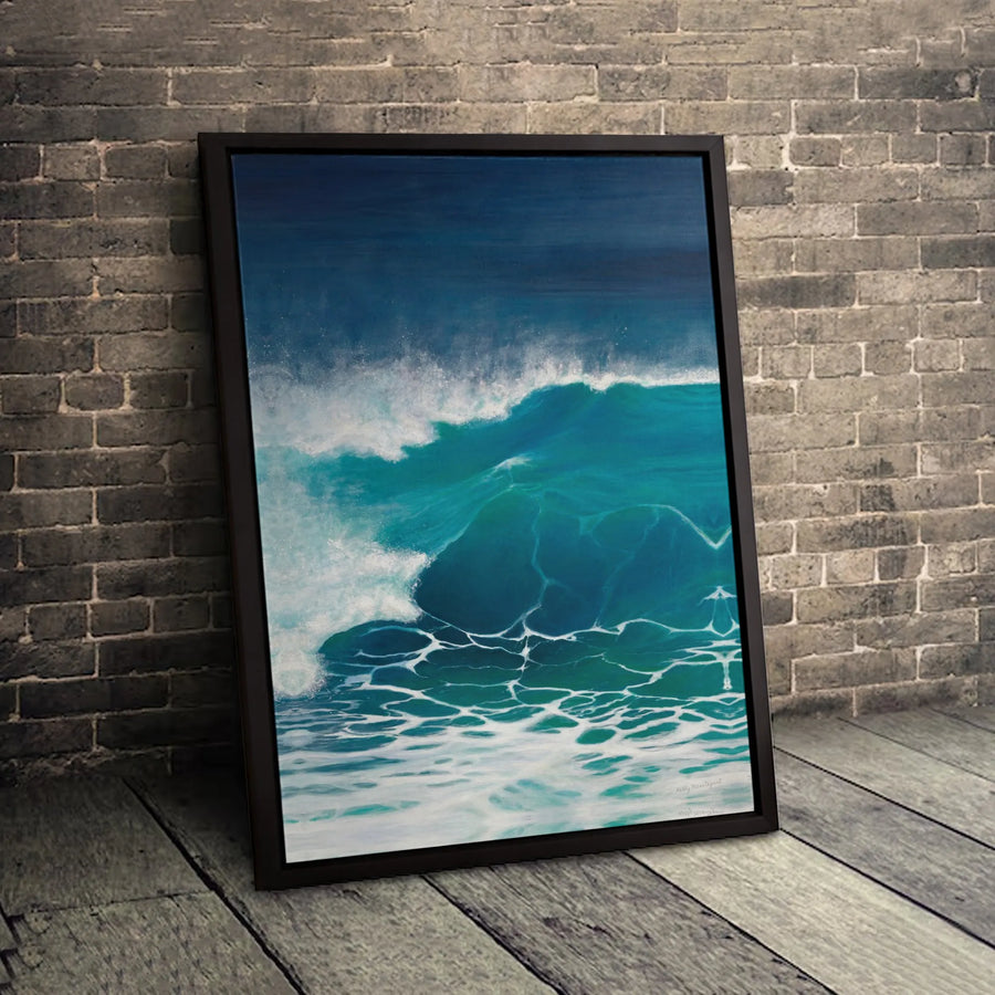 Crashing Ocean Wave Canvas Art | Teal Coastal Seascape Painting | Premium Gallery Wrapped Wall Decor | Serene Beach House Gift