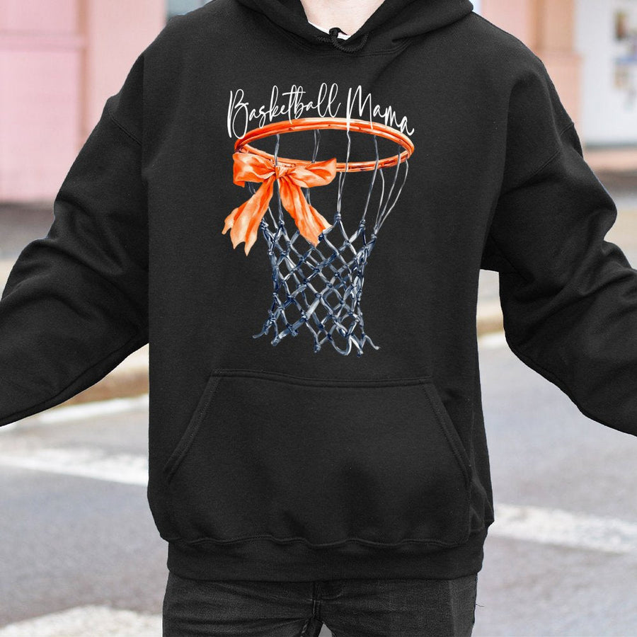 Basketball Mama Hoodie | Watercolor Hoop and Bow Graphic | Premium Cotton Blend | Sports Mom Gift for Game Day