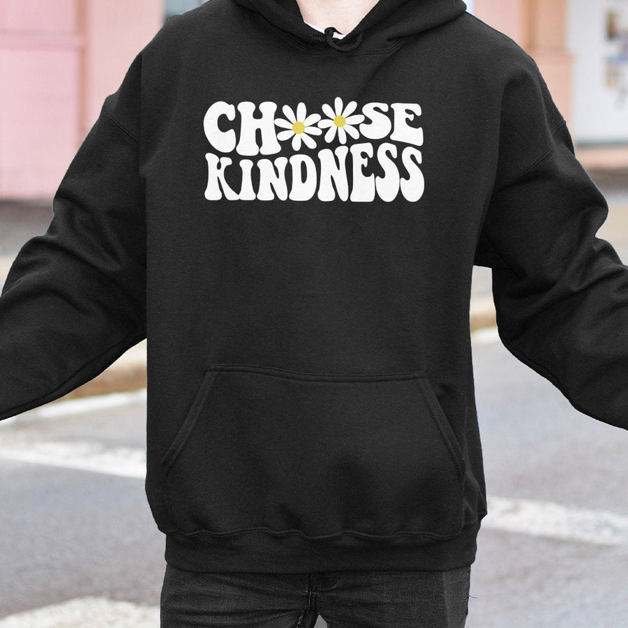 Choose Kindness Hoodie | Retro Daisy Floral Graphic Sweatshirt | Premium Cotton-Blend Pullover | Inspirational Teacher Gift For Women & Teens