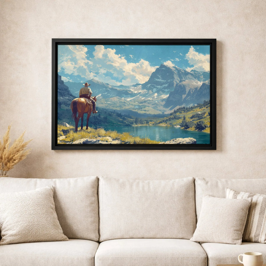 Western Cowboy Mountain Canvas Print | Lone Rider Scenic Landscape Wall Art | Gallery-Quality 1.25" Profile | Rustic Home & Office Decor Gift