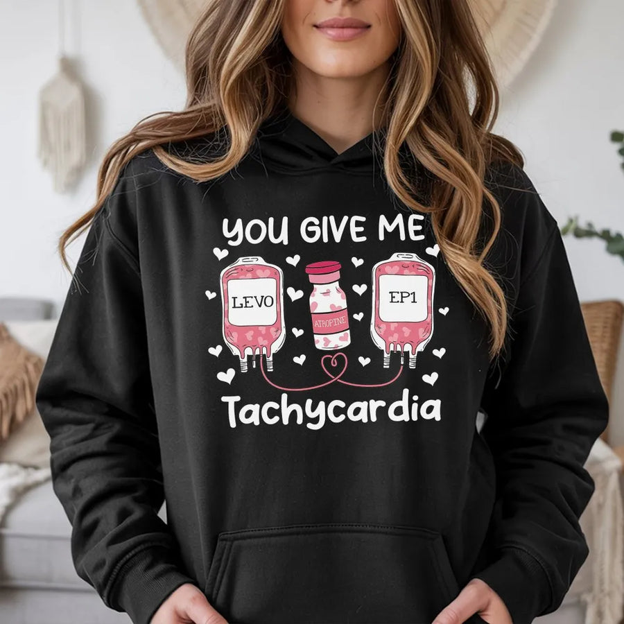 Tachycardia Hoodie | Nurse Valentine Heart Design | Cotton-Poly Blend | Funny Nursing Student Gift for RN LPN CNA Medical Professionals
