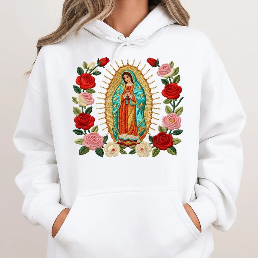 Our Lady of Guadalupe Hoodie | Floral Virgen de Guadalupe Print | Premium Unisex Religious Gift | Catholic Faith Graphic Sweatshirt