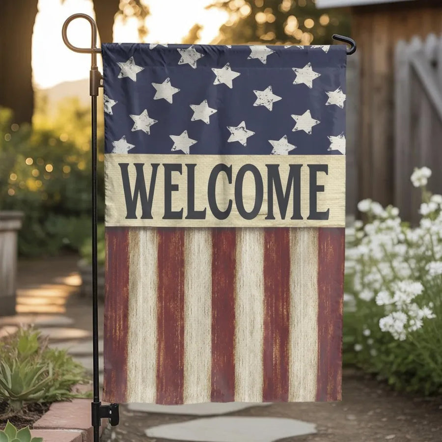 Patriotic Welcome Garden Flag | Double-Sided Vintage Americana Print | Weather & UV-Resistant Polyester | Outdoor Yard Decor Gift for 4th of July