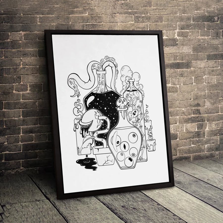Spooky Witch Potion Wall Art | Gothic Tentacle and Eyeball Sketch | Gallery-Quality 1.25” Thick Canvas | Dark Academia Home Decor Gift