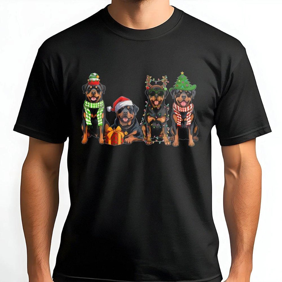 Rottweiler Christmas T-Shirt | Festive Dog Group Holiday Graphic | Premium Cotton Unisex Tee | Cute Pet Lover Gift for Dog Mom and Dad