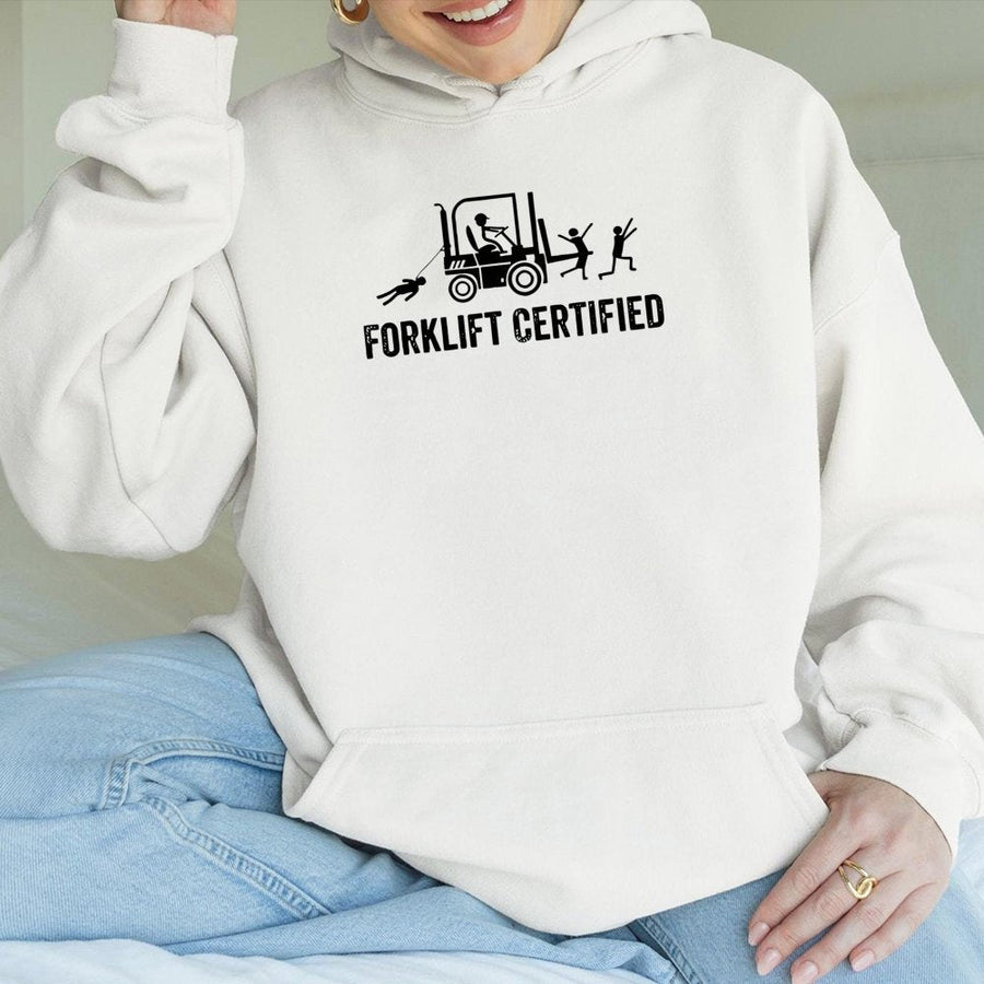 Forklift Certified Hoodie | Funny Warehouse Operator Graphic | Soft Cotton Blend Premium Sweatshirt | Gift for Men and Women Forklift Driver