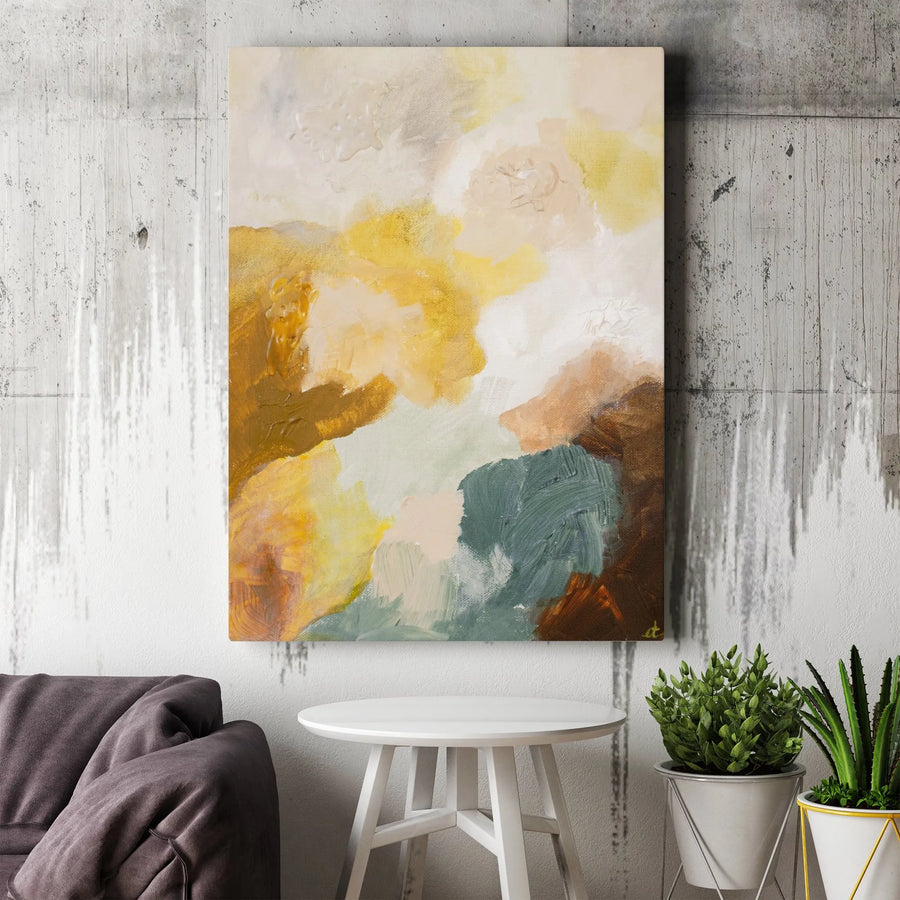 Abstract Earth Tone Vertical Canvas | Textured Brushstroke Wall Art | Premium Gallery Wrapped Canvas | Modern Minimalist Home Decor Gift