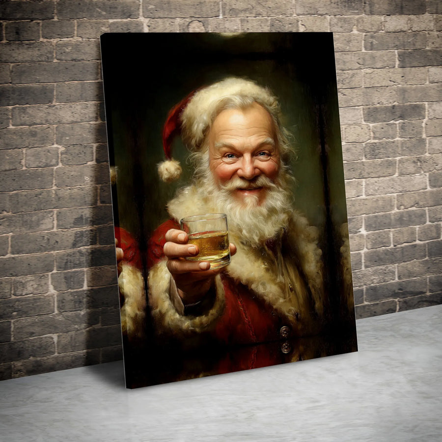 Santa Claus Whiskey Canvas Art | Humorous Holiday Portrait | Premium Gallery-Wrapped Print | Unique Christmas Gift for Him