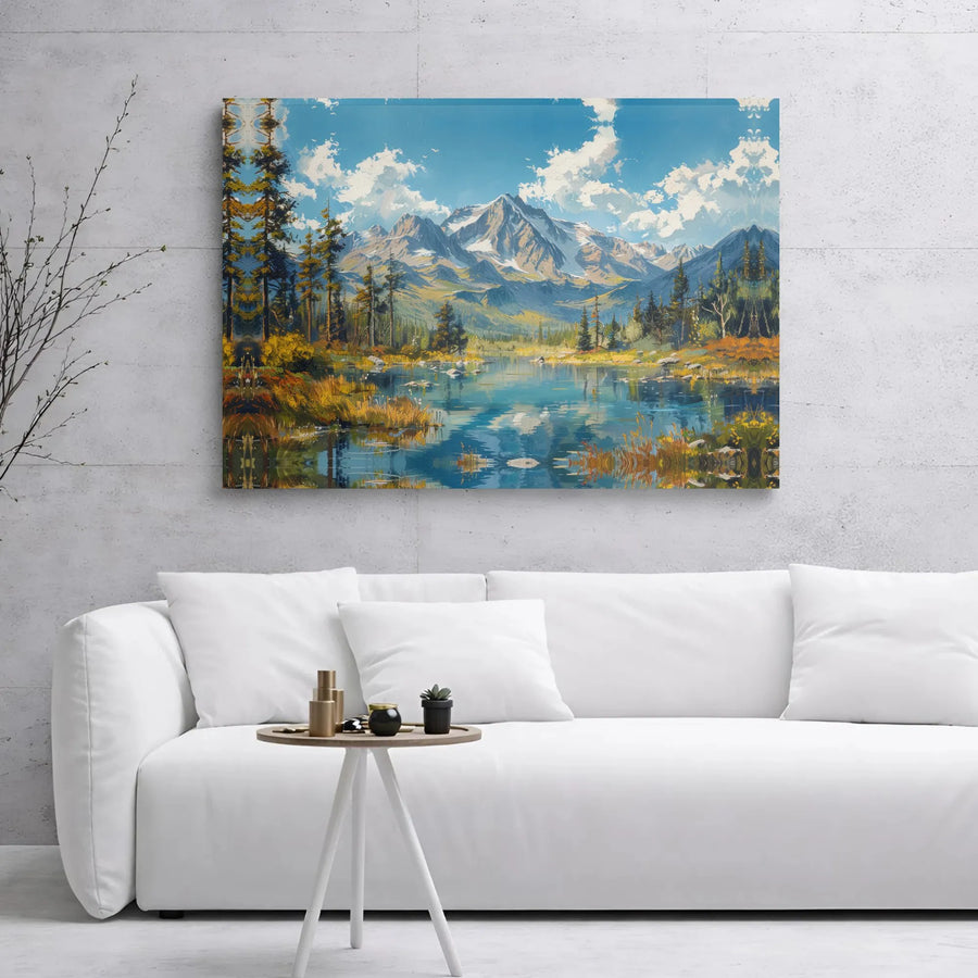 Mountain Lake Canvas Wall Art | Scenic Pine Forest Landscape Print | Premium 1.25" Gallery Wrap | Nature Decor for Home Office