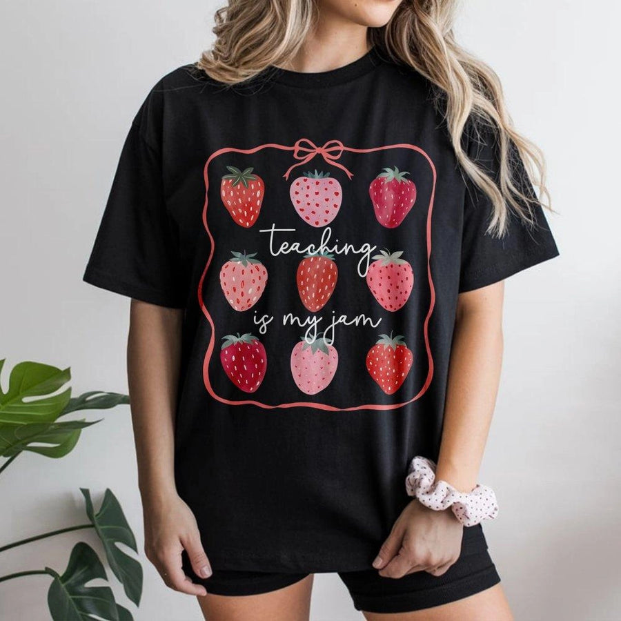 Teaching Is My Jam T-Shirt | Cute Strawberry Teacher Appreciation Design | Premium Soft Cotton Graphic Tee | Perfect Gift for Educators & Teachers