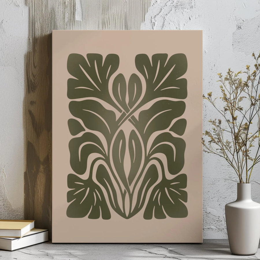 Sage Green Botanical Canvas Wall Art | Symmetrical Art Nouveau Leaf Print | Premium 1.25" Gallery Wrap | Modern Neutral Home Decor Gift