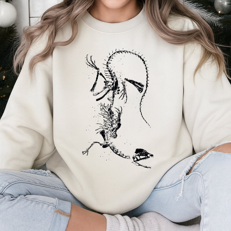 Dinosaur Fossil Sweatshirt | Minimalist Paleontology Graphic | Premium Cotton Blend | Dark Academia Aesthetic Gift for Science Lovers