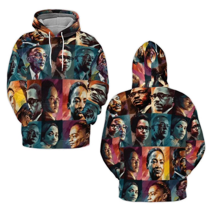 Black History Leaders All-Over Print Hoodie | Civil Rights Movement Graphic Art | Premium Polyester Fleece | Unisex Awareness Gift